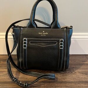 kate spade Black Leather Crossbody Satchel with White Stitching